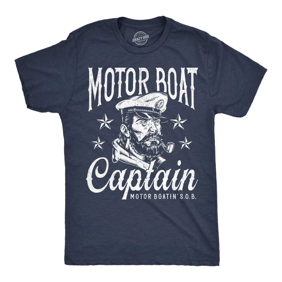 Men's Funny Motor Boat Captain Graphic T-Shirt Sarcastic Sailor Novelty Short Sleeve Tee