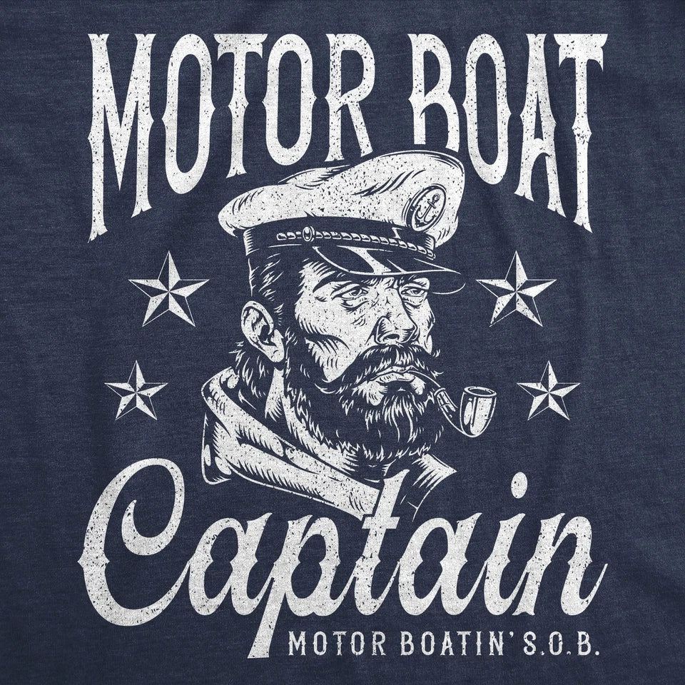 Men's Funny Motor Boat Captain Graphic T-Shirt Sarcastic Sailor Novelty Short Sleeve Tee