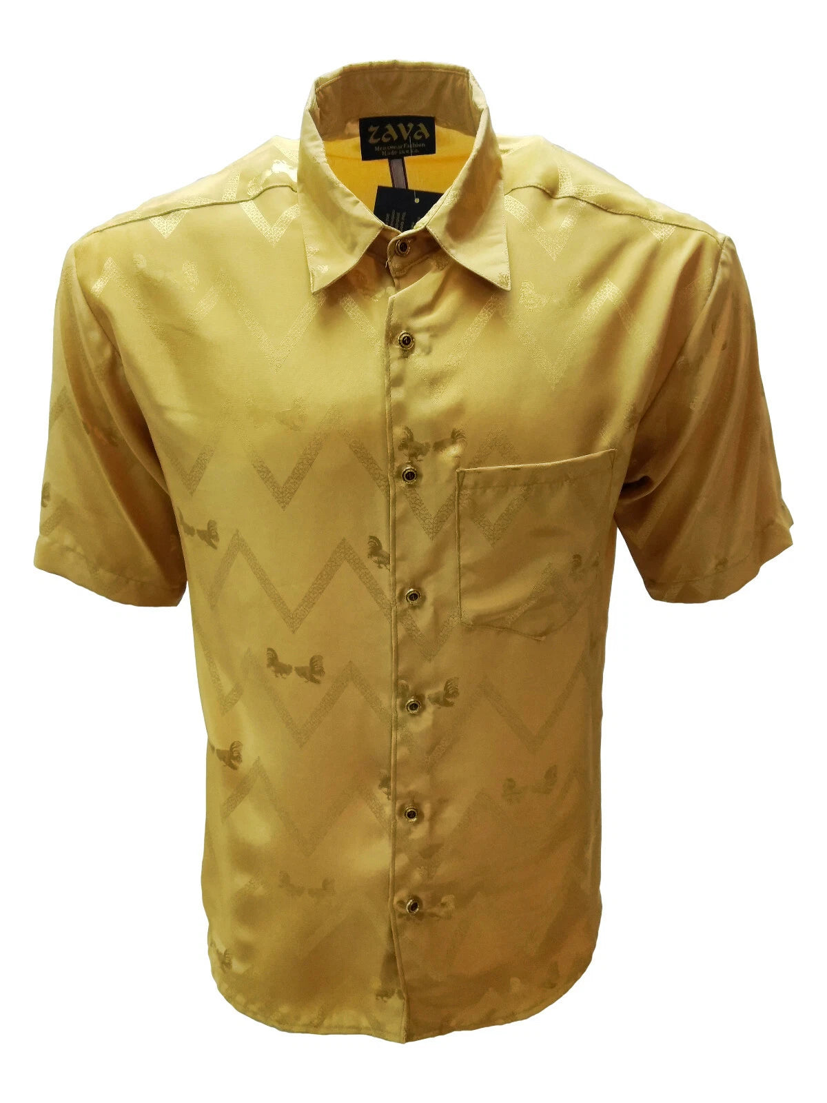 Jacquard Solid Western Shirt Short Sleeve Rooster Design Made in USA Cowboy Button-Up Shirt