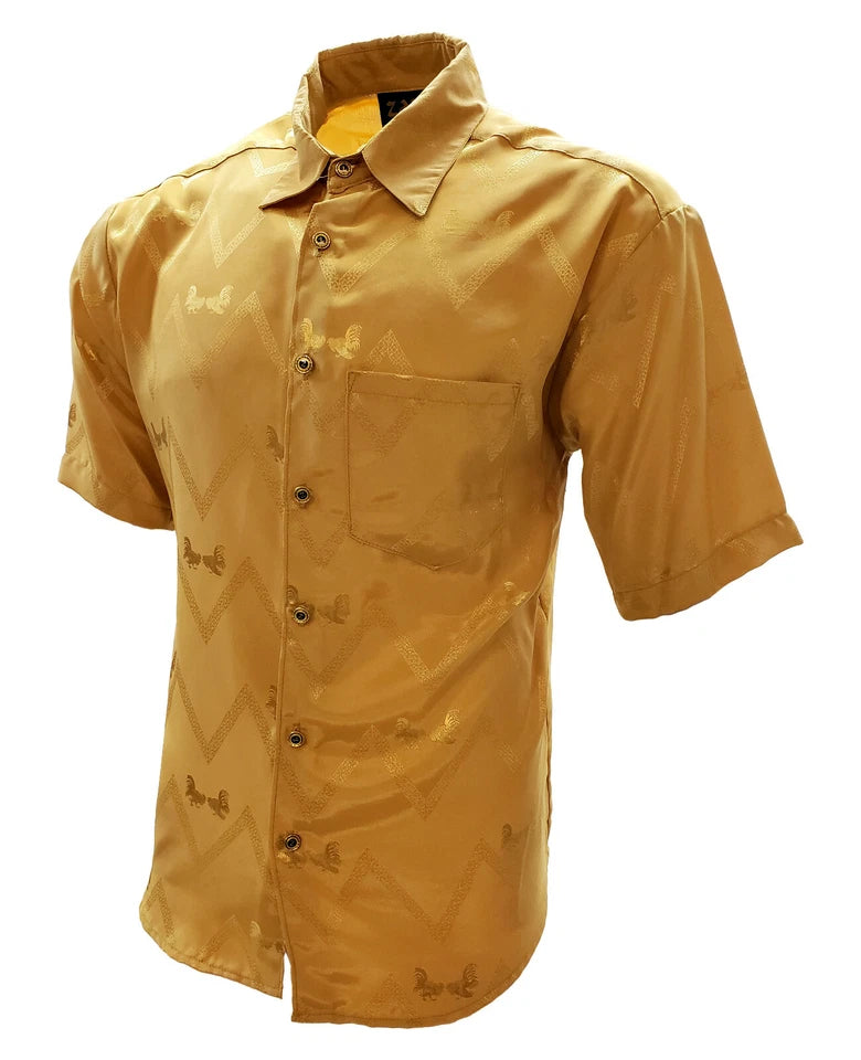 Jacquard Solid Western Shirt Short Sleeve Rooster Design Made in USA Cowboy Button-Up Shirt