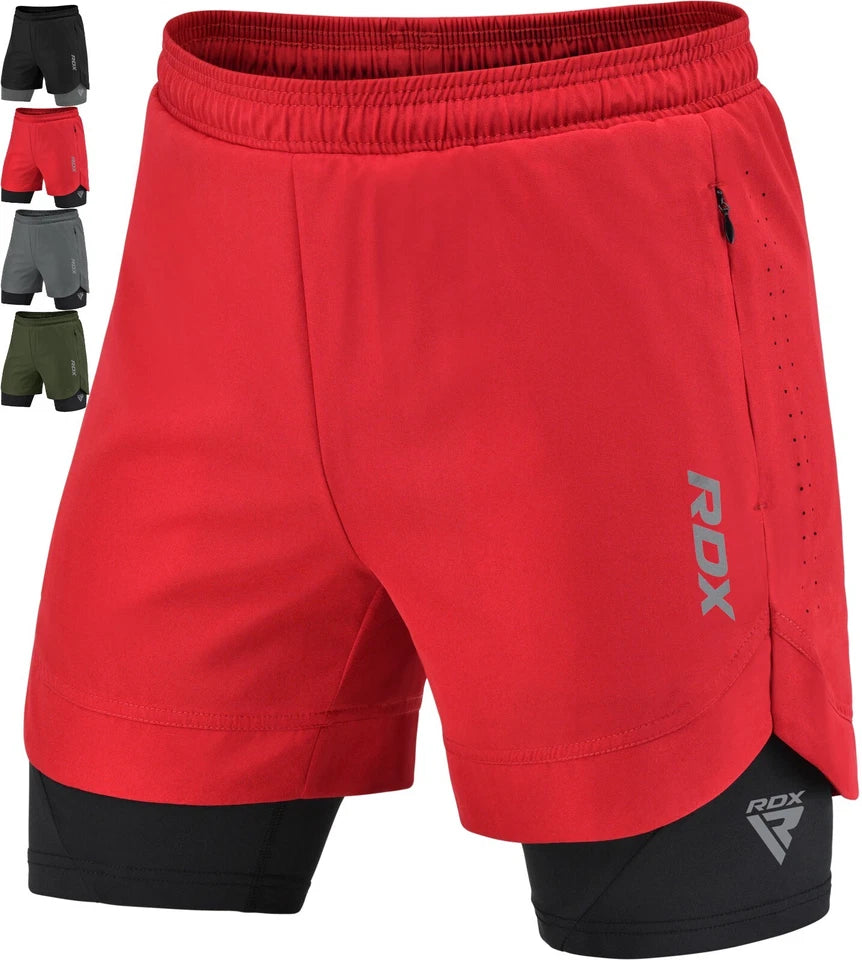 RDX 2 in 1 Running Shorts Men's Athletic Breathable Workout Shorts with 2 Zipper & 2 Phone Pockets