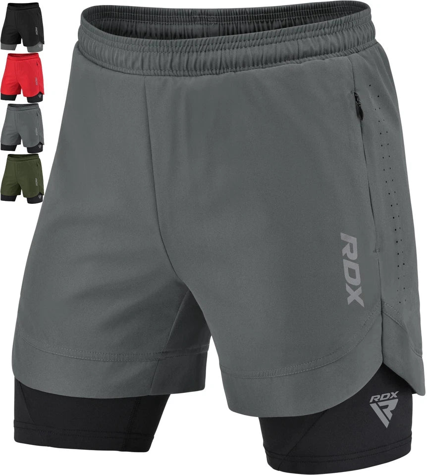 RDX 2 in 1 Running Shorts Men's Athletic Breathable Workout Shorts with 2 Zipper & 2 Phone Pockets